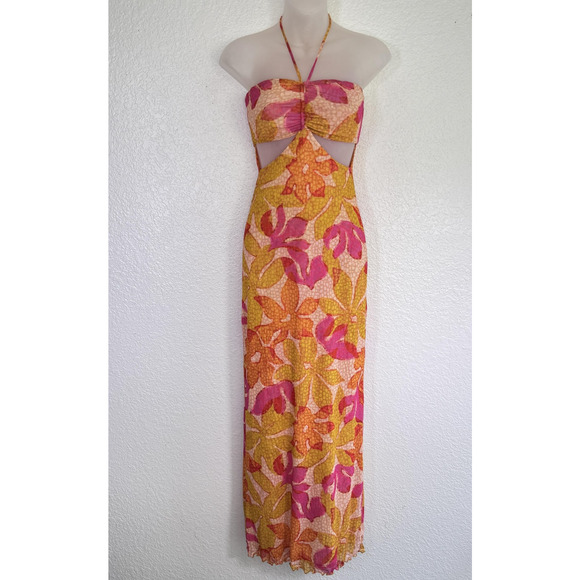 RESA Dresses & Skirts - Resa Dress Womens XS Floral Mesh Maxi Cutout Halter Resortwear Tropical Boho